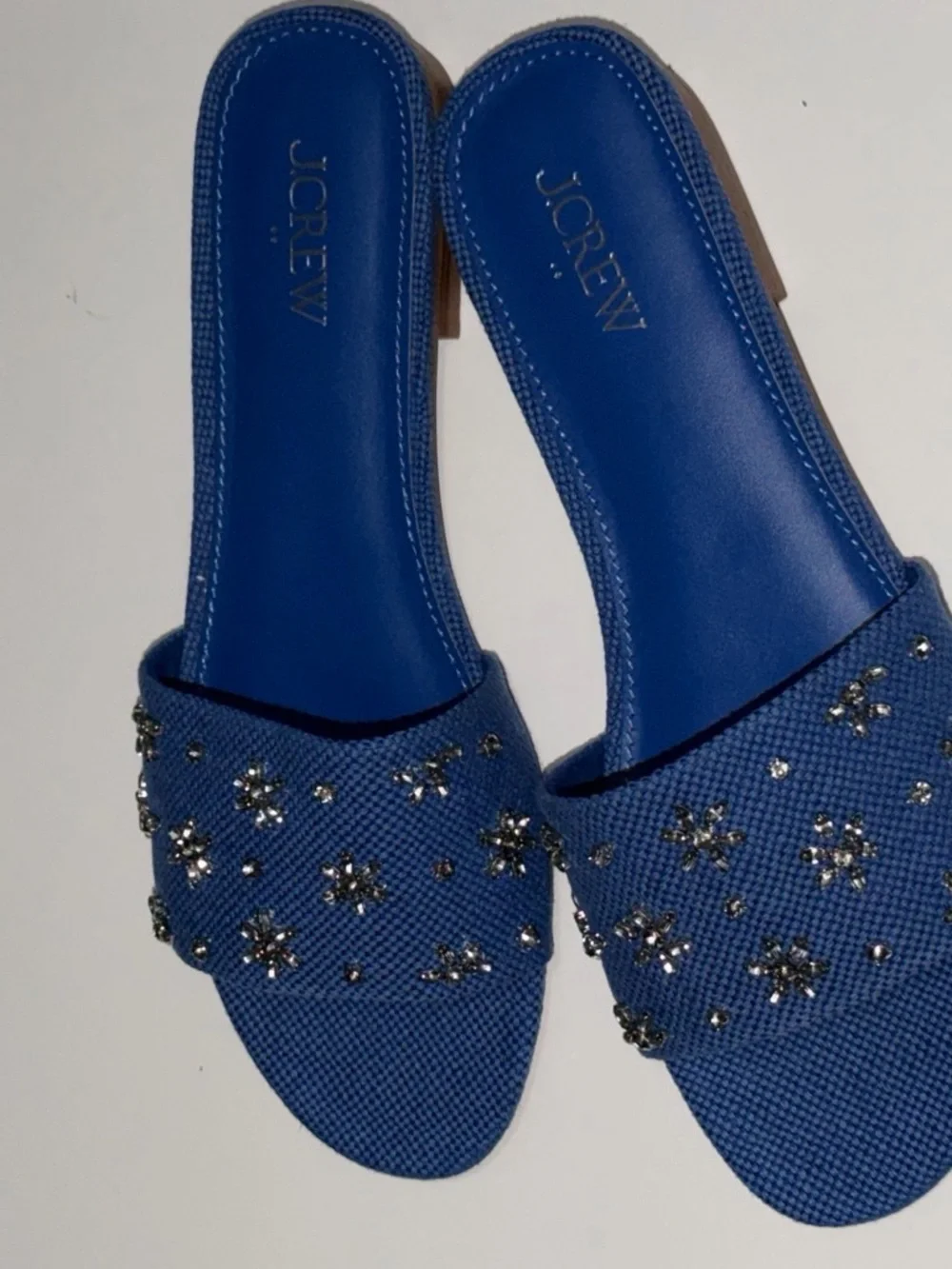 J. Crew Blue Crystal-Embellished Slide Mules